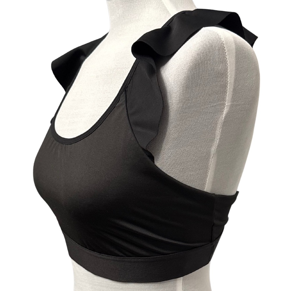 Victoria Sport Black Ruffle Shoulder Sports Bra Top XL